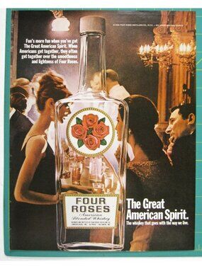 Print Ad Four Roses American Whiskey 1969 Vintage Cocktail Bar Decor MOD Fashion